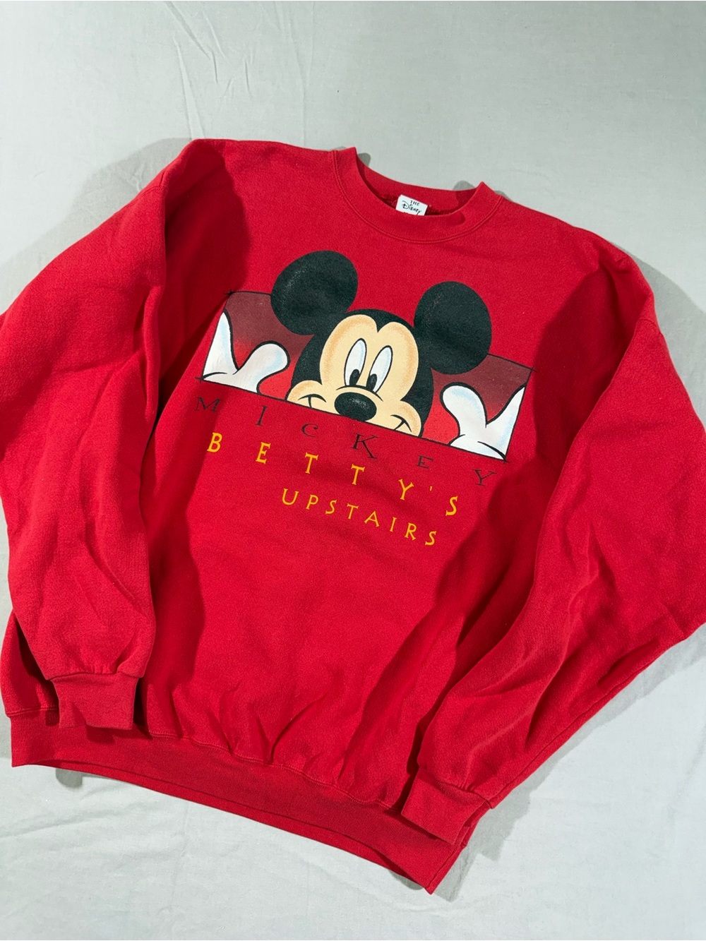 Disney Red Mickey Peeking Graphic Crewneck Sweatshirt